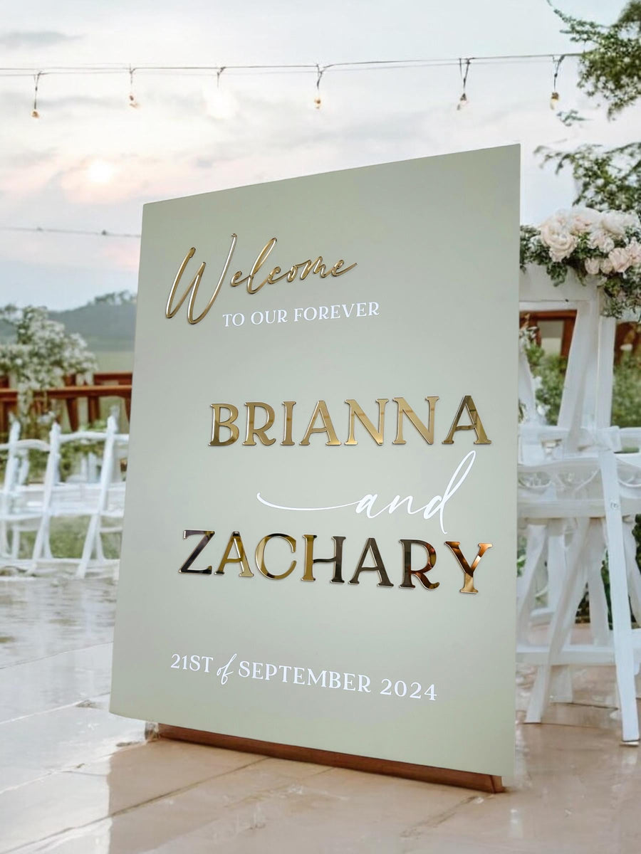 Elegant acrylic wedding welcome sign, clear material with 3D lettering, custom decor