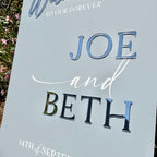 Elegant acrylic wedding welcome sign with 3D lettering, clear design