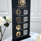 Custom 3D acrylic social media QR code sign, clear and modern design.