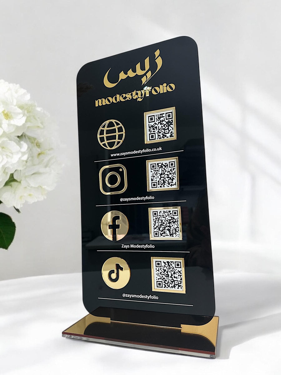 Custom 3D acrylic social media QR code sign in clear with four QR codes