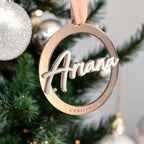 Personalised acrylic name bauble, double layered Christmas tree decoration