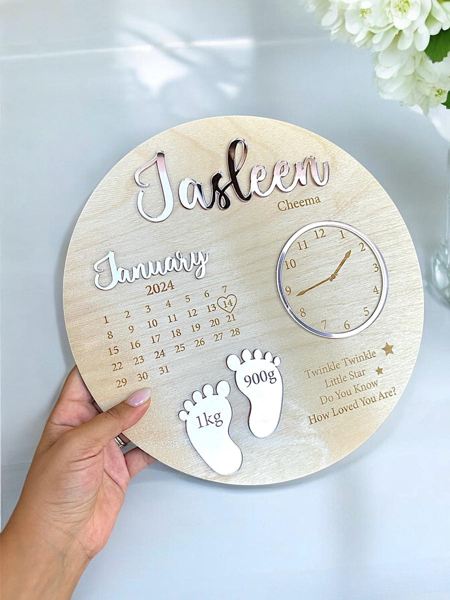 Custom baby keepsake plaque, wooden sign with birth announcement details