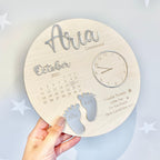 Custom baby keepsake plaque, wooden birth announcement sign in pastel colors
