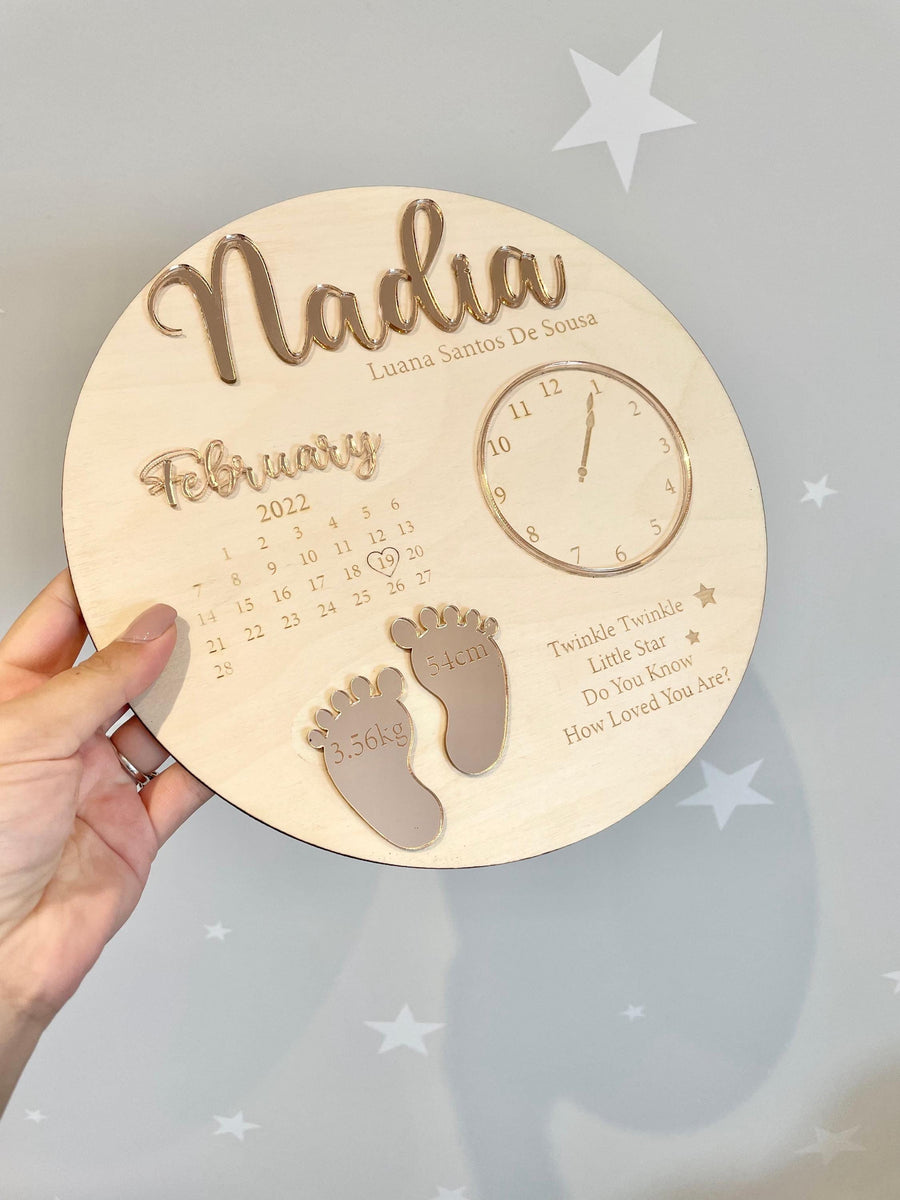 Custom Baby Keepsake Plaque in pastel colors displaying birth announcement details