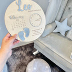 Custom baby keepsake plaque in wood, featuring birth announcement details