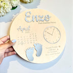 Custom baby keepsake plaque in wood, featuring birth announcement details