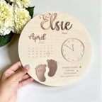Custom baby keepsake plaque in light wood with birth announcement details