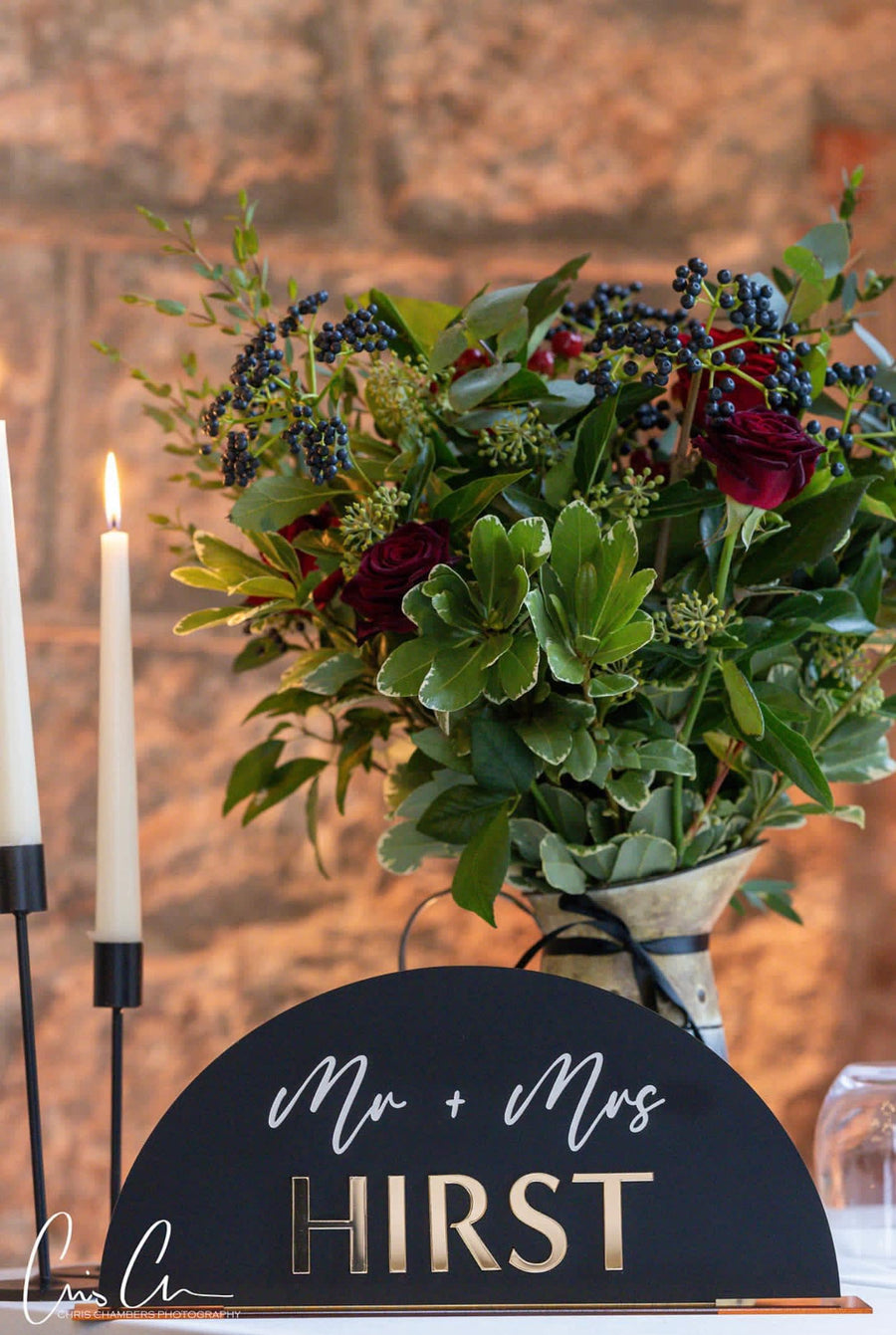 Personalised 3D acrylic Mr and Mrs head table sign in clear design
