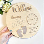 Personalized baby keepsake plaque in soft pastel colors with birth statistics