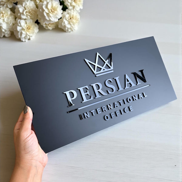 Minimalist business logo sign in sleek black for office reception use