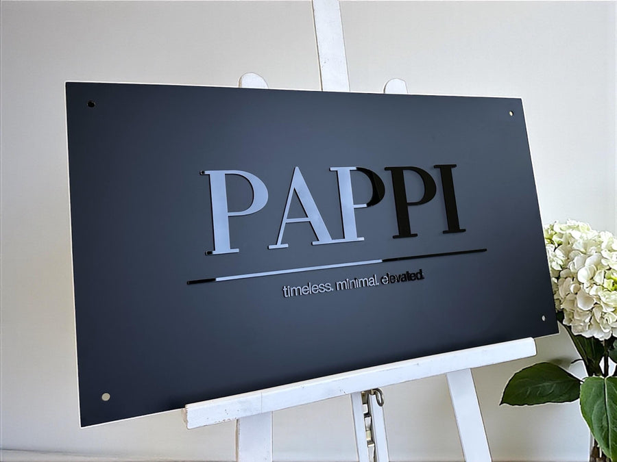 Custom logo business sign in 3D acrylic, rectangular shape for hotels and restaurants