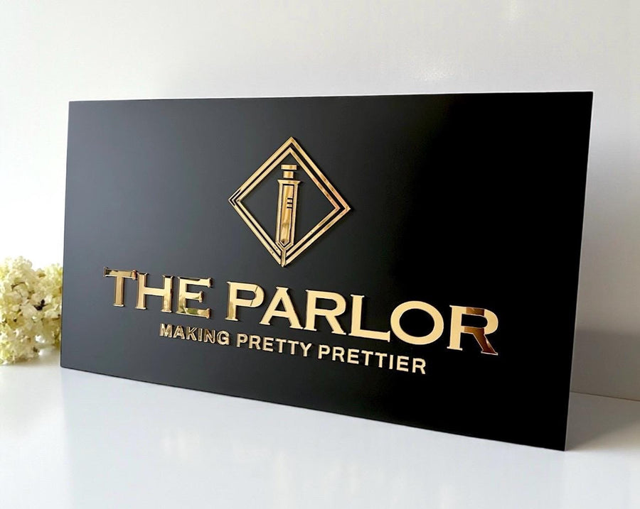 Custom logo business sign in 3D acrylic, rectangular shape for hotels and restaurants