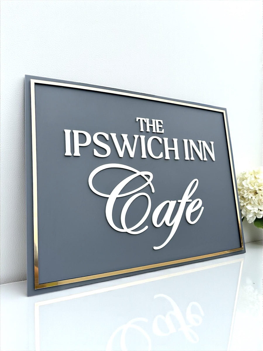 Custom logo business sign in 3D acrylic for hotel, restaurant, and office