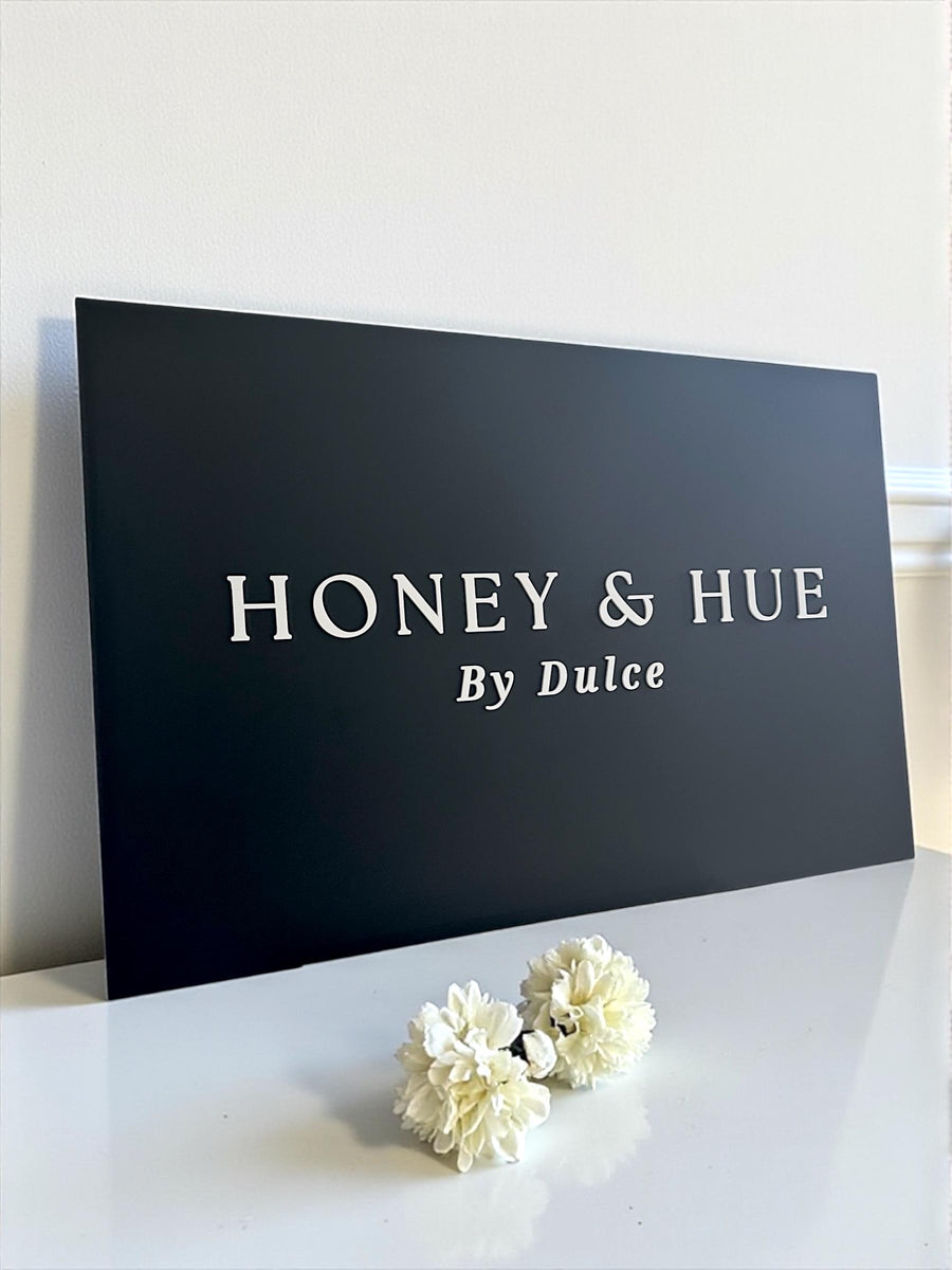 Custom logo business sign in 3D acrylic, rectangular shape for hotels and restaurants