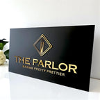 Luxury 3D acrylic logo signage for modern salon door plaque