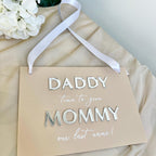 Perspex wedding sign with text for page boy, white color, ceremony display