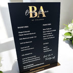 Custom acrylic price list sign for modern salon display, clear and elegant design