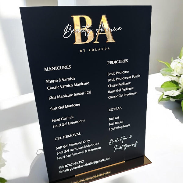 Custom Acrylic Price List Sign for Salons