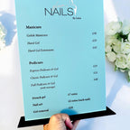 Custom acrylic price list sign for modern salon display