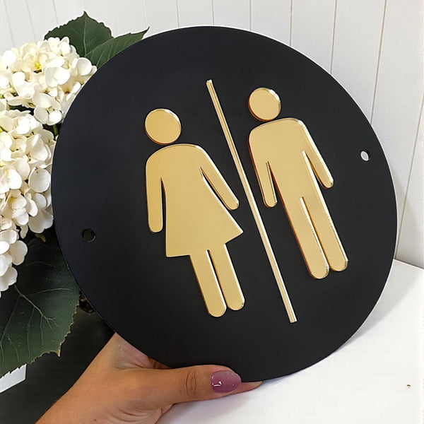Custom 3D acrylic toilet sign, modern minimalist design, suitable for bathroom use