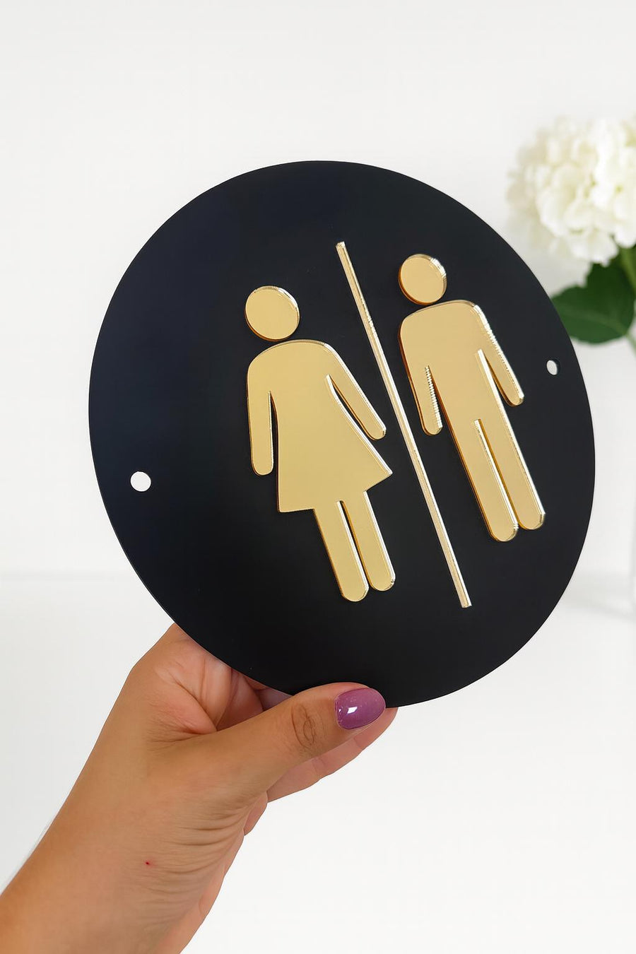 Custom 3D acrylic toilet sign with modern design and stand offs