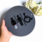 Custom 3D acrylic toilet sign with minimalist design, white on black
