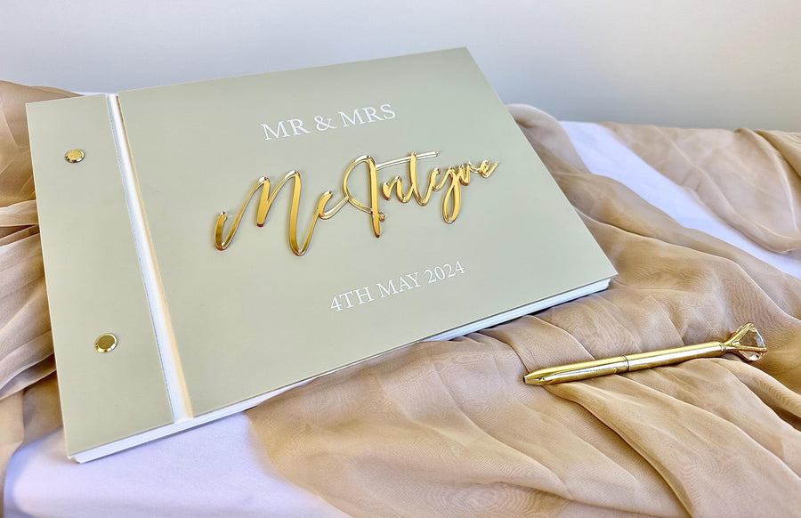 Personalised acrylic guestbook duo with modern design and luxury 3D effect