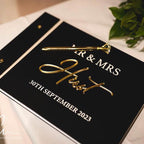 Personalised acrylic guestbook and pen duo in clear, modern design for weddings