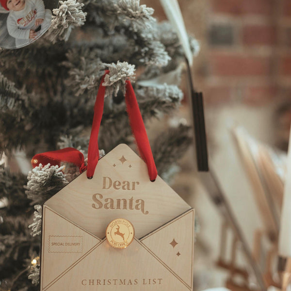 Wooden personalised wish list envelope, engraved for Christmas keepsake