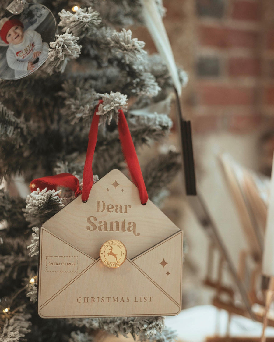 Wooden personalised wish list envelope, engraved for Christmas keepsake
