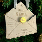 Personalised wooden wish list envelope, decorated for Christmas, keepsake for kids