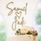 Personalised acrylic wedding cake topper in clear double layered design