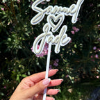Personalised acrylic wedding cake topper, double layered, custom couples name