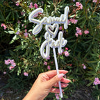 Personalised acrylic wedding cake topper, double layered clear perspex design