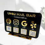 Multi icon and QR code acrylic sign, clear tabletop social media signage
