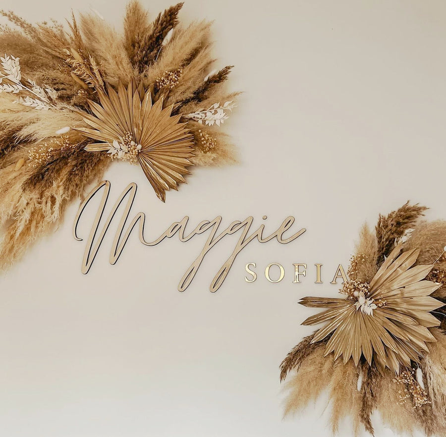 Double Name Sign in elegant wooden finish, personalized for display