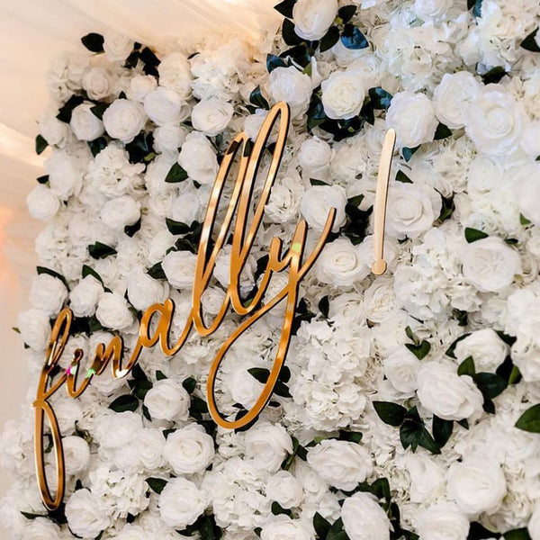 Finally Backdrop Sign in rustic wood style with elegant script lettering