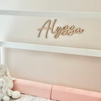 Acrylic name sign in clear acrylic, customized with elegant lettering.