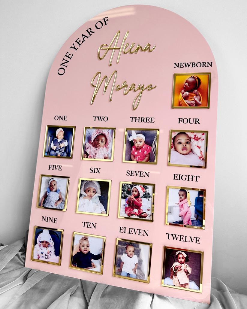 One Year of Baby Board, Acrylic Milestone Board, Milestone Board, My First Year Sign, 1st Birthday Decorations, Monthly Milestone Board