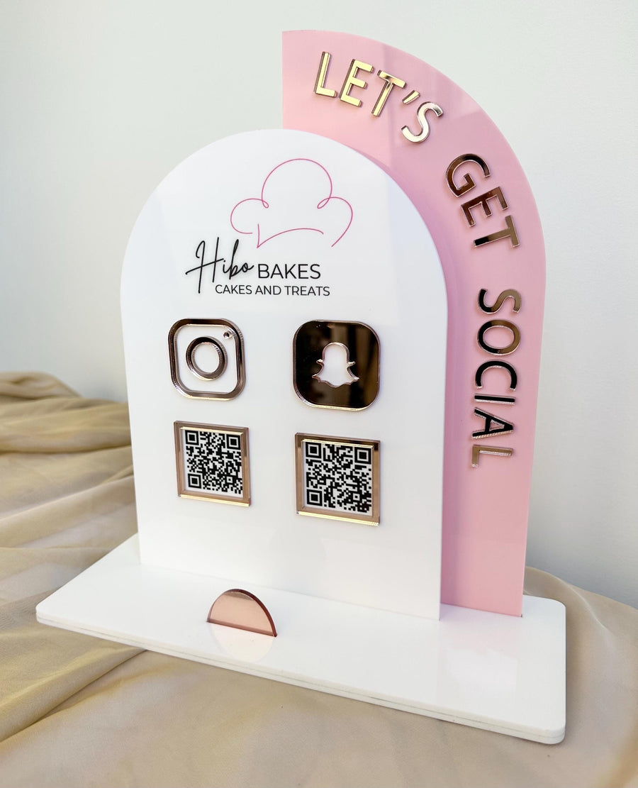 Acrylic Social Media Sign, Let' Be Social Sign, QR Code Acrylic Sign for Social Media, QR Code Business Sign, Double Arch Social Media Sign