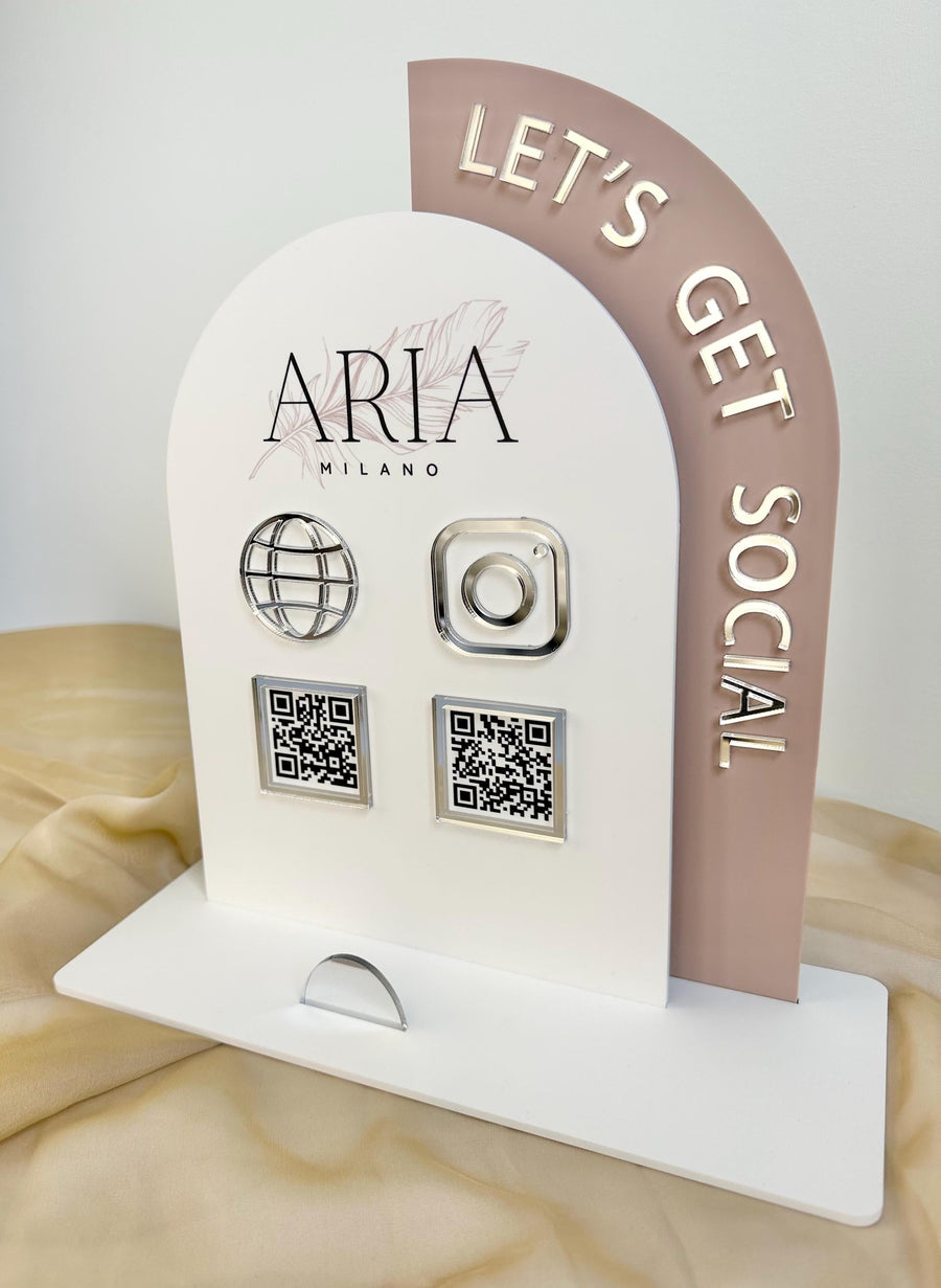Acrylic Social Media Sign, Let' Be Social Sign, QR Code Acrylic Sign for Social Media, QR Code Business Sign, Double Arch Social Media Sign