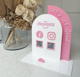 Acrylic Social Media Sign, Let' Be Social Sign, QR Code Acrylic Sign for Social Media, QR Code Business Sign, Double Arch Social Media Sign