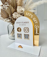 Acrylic Social Media Sign, Let' Be Social Sign, QR Code Acrylic Sign for Social Media, QR Code Business Sign, Double Arch Social Media Sign