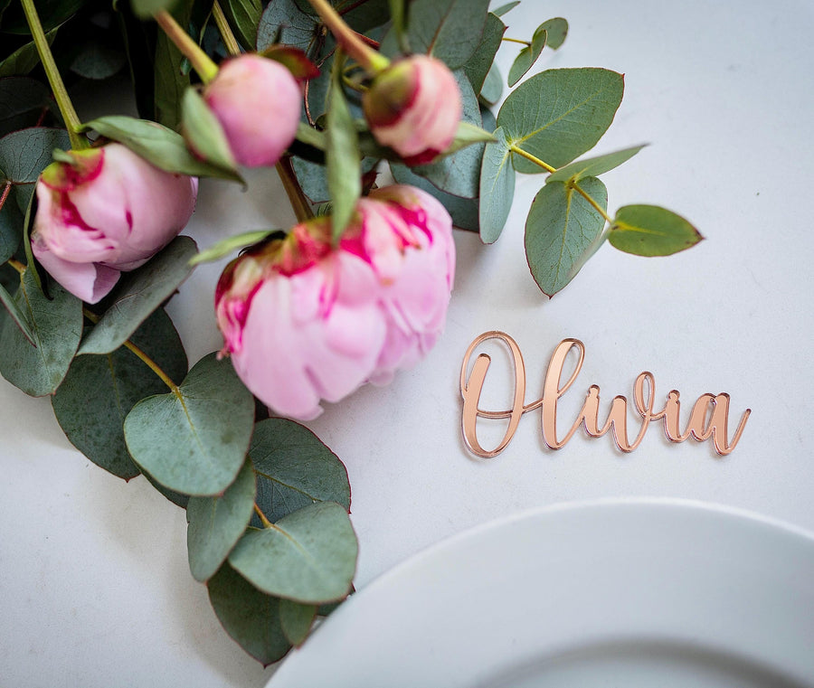 Personalised Wedding Name Places, Wedding Favour Name Cards, Laser Cut Placement Cards, Mirrored Place Name, Luxury Wedding Decor