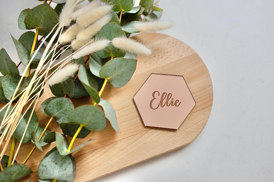Personalised Wedding Name Places, Personalized Wedding Favour Name Tags, Hexagon Placement Cards, Acrylic Wedding Name Planes Table Setting