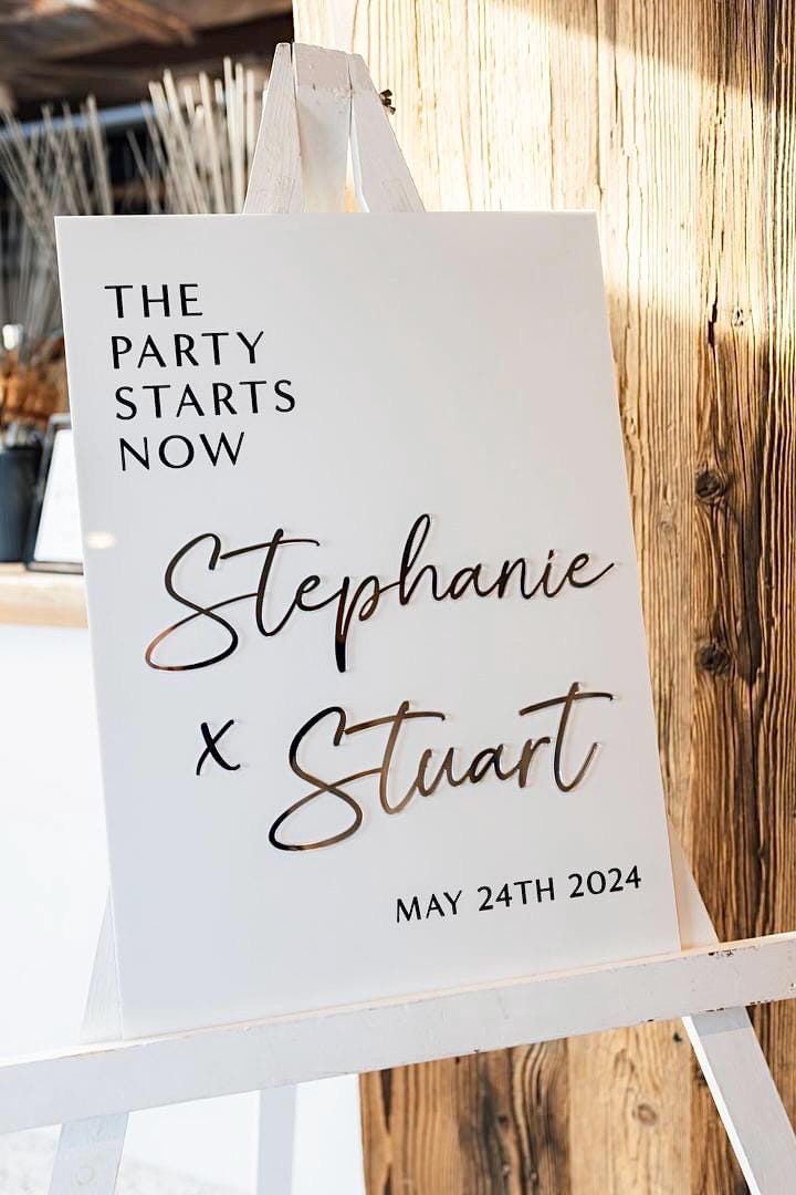 Wedding Welcome Sign, Acrylic Wedding Sign, Ceremony Sign, Reception Signage, Wedding Decor, The Party Starts Now, Custom Wedding Sign