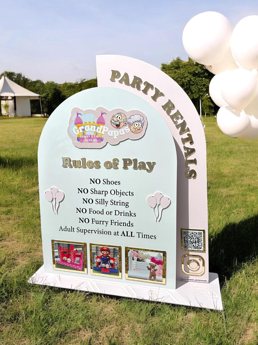 Acrylic Play Rules Sign, Soft Play Rules, Bouncy Castle Business, Bounce House Safety Board, Kids Party Rentals, Double QR Code Sign
