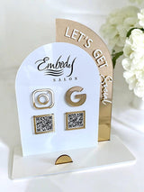 Acrylic Social Media Sign, Let' Be Social Sign, QR Code Acrylic Sign for Social Media, QR Code Business Sign, Double Arch Social Media Sign