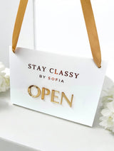 Custom Open Closed Acrylic Business Sign with Hanging Ribbon, Shop, Salon, Front of House, Shop Window, Cafe Sign, Double Sided with Logo