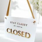 Custom Open Closed Acrylic Business Sign with Hanging Ribbon, Shop, Salon, Front of House, Shop Window, Cafe Sign, Double Sided with Logo